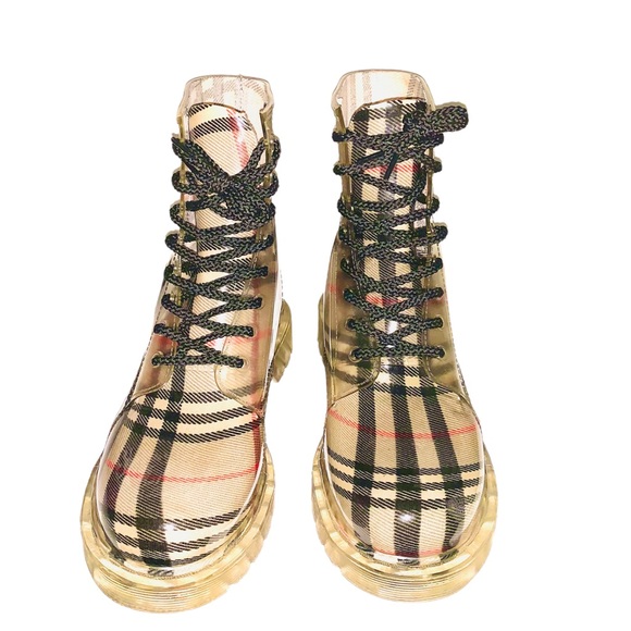 PLAID PATTERN ROUND TOE LACE UP RAIN BOOTS SIZE 9 - Picture 5 of 5